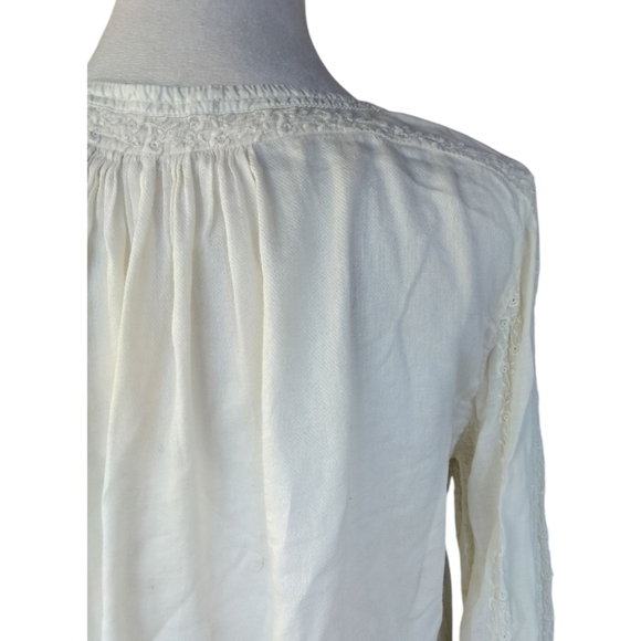 Burning Torch Cream Floral Embroidered Reclaimed Cotton Popover Blouse Small - Picture 6 of 9